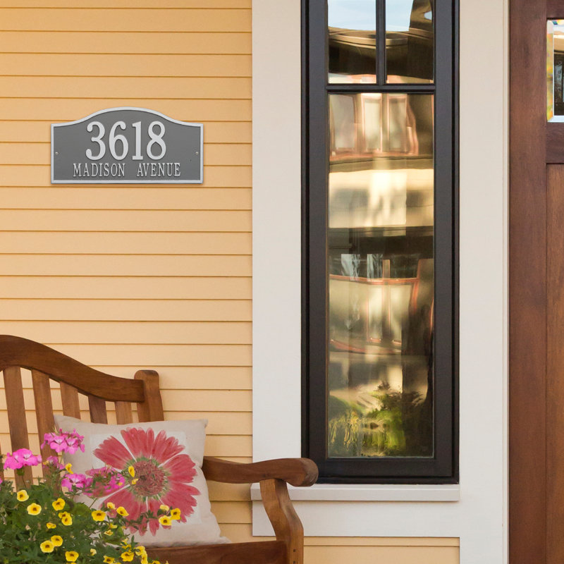 Rolling Hills 2-Line Wall Address Plaque, Yes, Pewter and Silver
