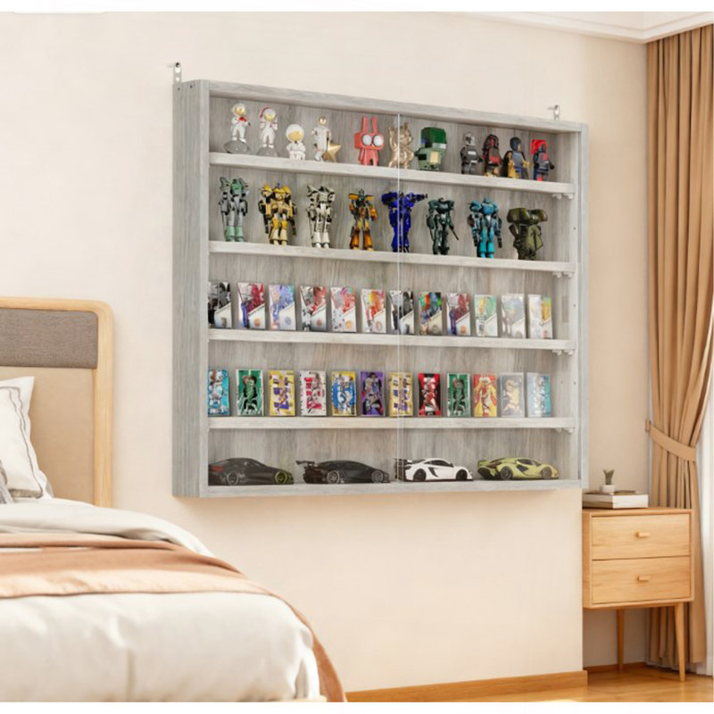 Vitrine murale grise parfaite pour les voitures miniatures, porte transparente pour vitrine élégante, Gris