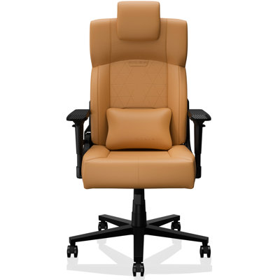 Office Gaming Chair With Integrated Metal Frame, High - Density Foam Cushion, And Skin Suede, Gas Lift Yellow Brown Back Computer Flip Up Arms, 360° Rotatable Silent , Fabric Great For Adults In Or