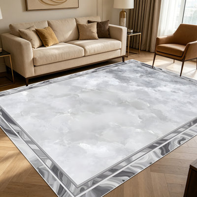 1PC Grey Marbled Swirl Bordered area rugs for Living Room, Soft and Comfortable, Suitable for all seasons, easy-to-maintain, machine washable Indoor floor mat, Under Table Farmhouse suitable for dining table, bedroom, front entryway, kitchen,