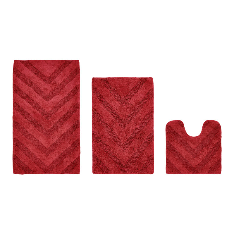 Branston Premium 100% Cotton 1990 GSM 3-Piece Tufted Chevron Bath Rug Set with Non-Slip Spray Latex Backing, OEKO-TEX® Certified, Super Absorbent & Machine Washable, Red