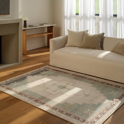 Enigma CSN03 Handmade Medallion Cream and Light Blue Area Rug