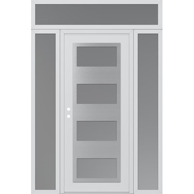 C2 Panel Silver Steel White/White With 2 Sidelites And Transom Prehung Front Entry Door