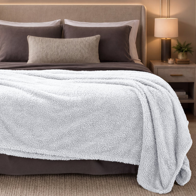 Couverture Cozy Faux Shearling, Très grand lit, Blanc uni