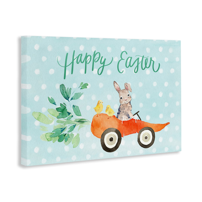Toile de lapin de Pâques, carotte de voiture, design par Heather Lee Chan, H 16 po x l 24 po