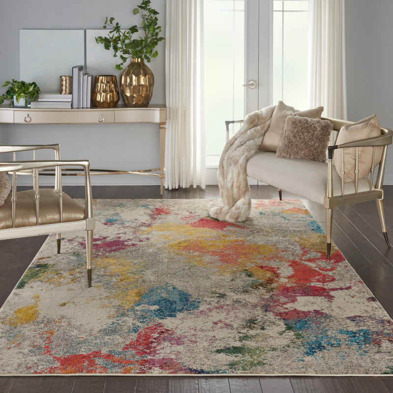 Allegro Abstract Ivory/Yellow Area Rug, Rectangle 3'11" x 5'11"