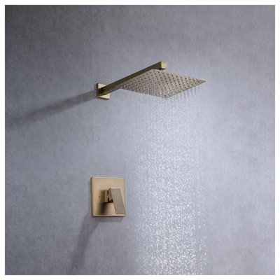 Système de douche complet à pression équilibrée en acier inoxydable doré avec valve brute - Robinet de douche pour salle de bain à poignée simple
