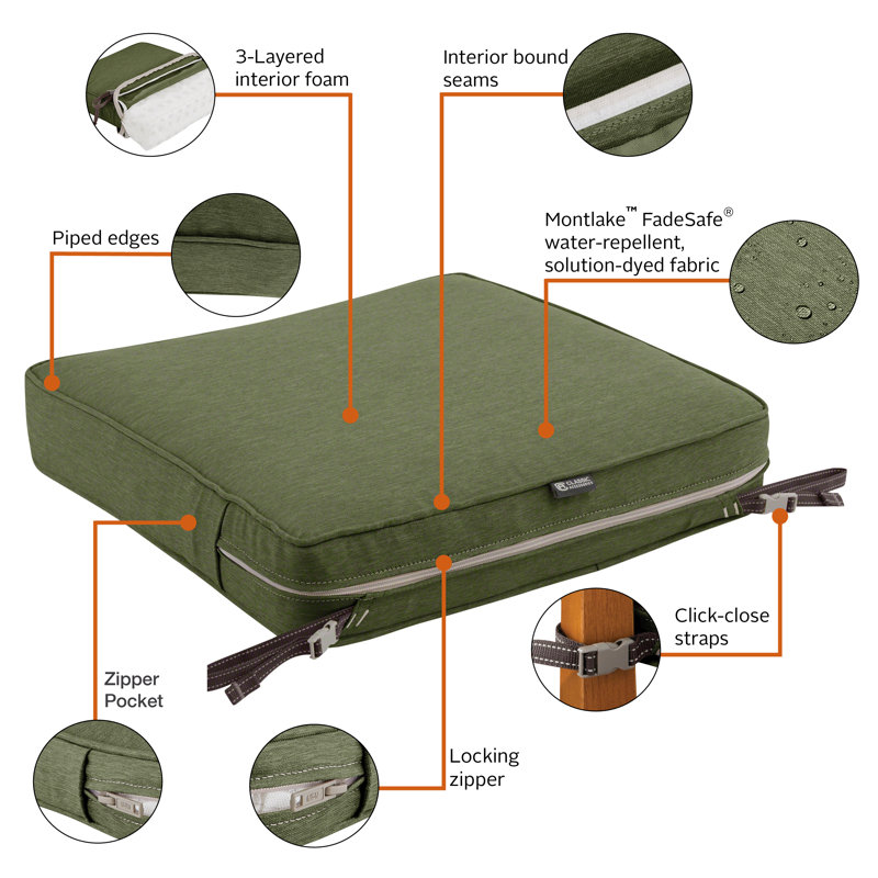 Pina Outdoor Dining Chair Seat Cushion, Heather Fern Green, 3" H x 17" W x 17" D