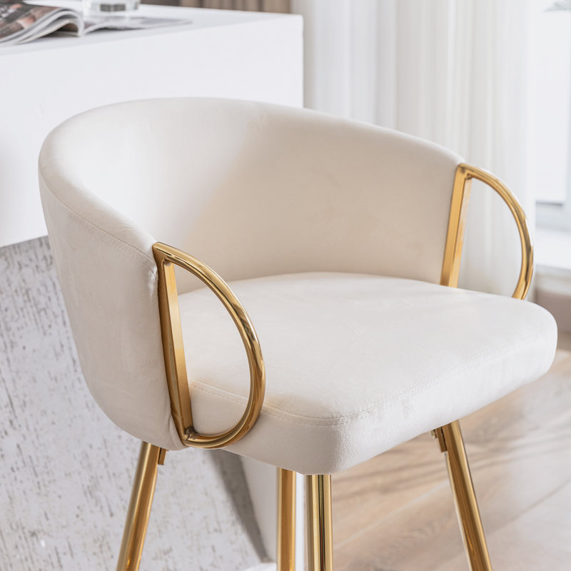 Dardar Stools,with Chrome Footrest and Base /Golden Leg Simple Bar Stool, Cream White, Bar Stool (30" Seat Height)