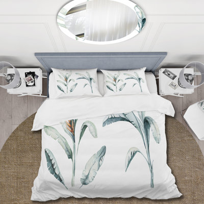 Tropical Jungle Leaves - Bohemian & Eclectic Duvet Cover Set - Microfiber Polyester