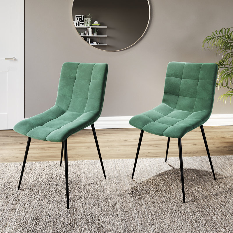Dining Chairs Upholstered Velvet Fabric Seat Kitchen Dining Room Furniture, UKFR Certified, 2, Green