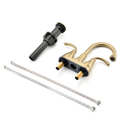 Brushed Golden 2 Bathroom Sink Faucet - Pop-Up Drain, Aerated Flow For Efficient Operations, High Spout, 360 Degree Swivel Nozzle, Zinc With 2 Handles Better Tasks, Alloy