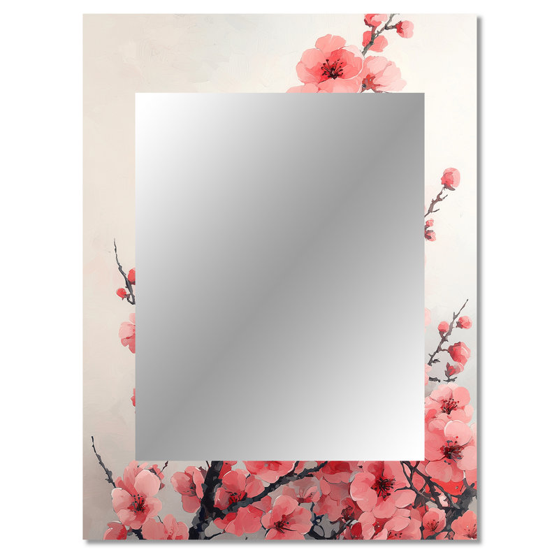 «Pink Cherry Blossoms Summer Embrace III» - miroir unique en forme de fleur de cerisier, grand miroir mural traditionnel, impression d'art en métal