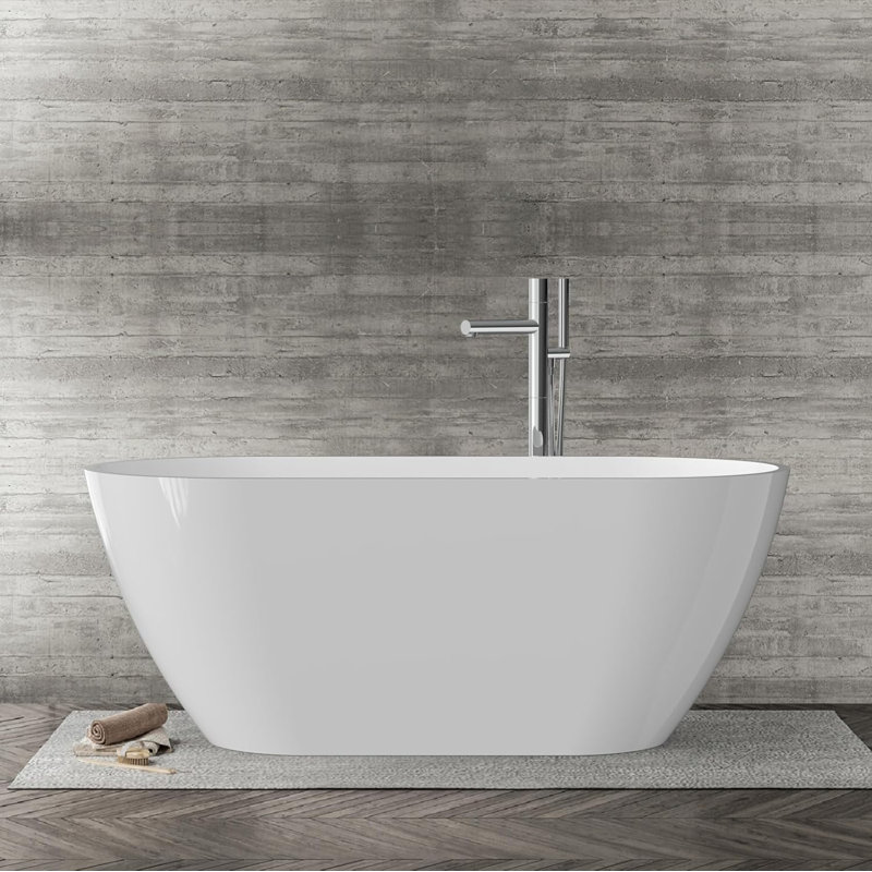 Baignoire autoportante en acrylique de 59/67 po avec bonde chromée et trop-plein, baignoire moderne compacte pour améliorer la salle de bain et relaxer à la maison