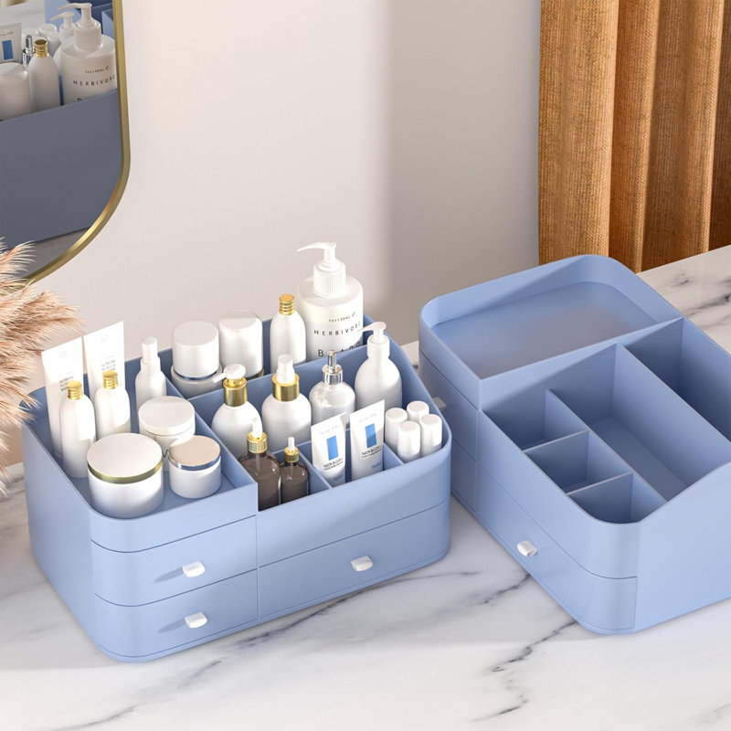 Organisateur de maquillage pour grande capacité, Bleu