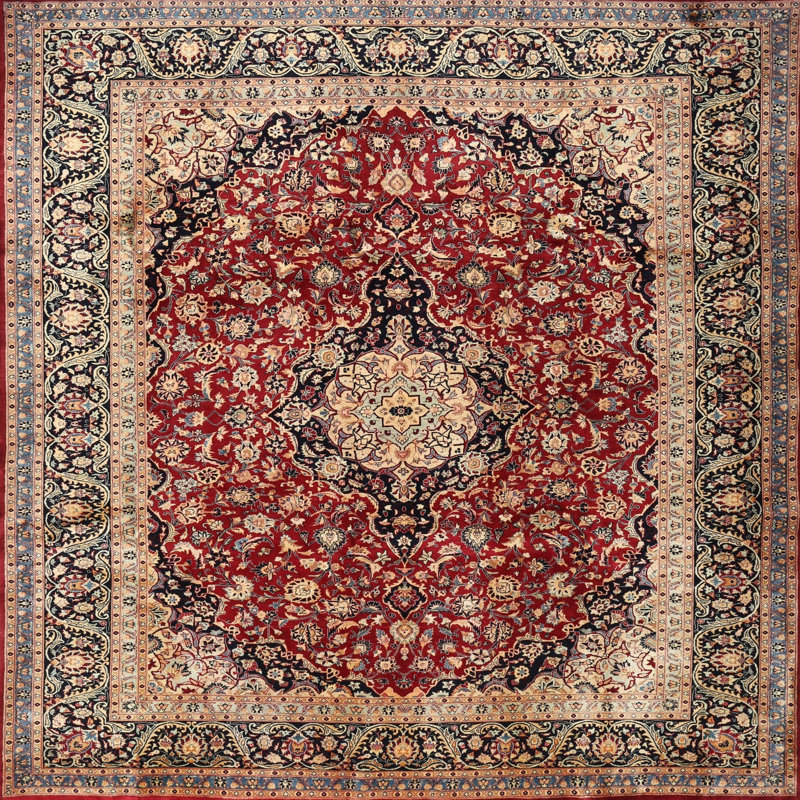 Tapis traditionnel beige / rouge / beige Diantha, Rond 7 pi