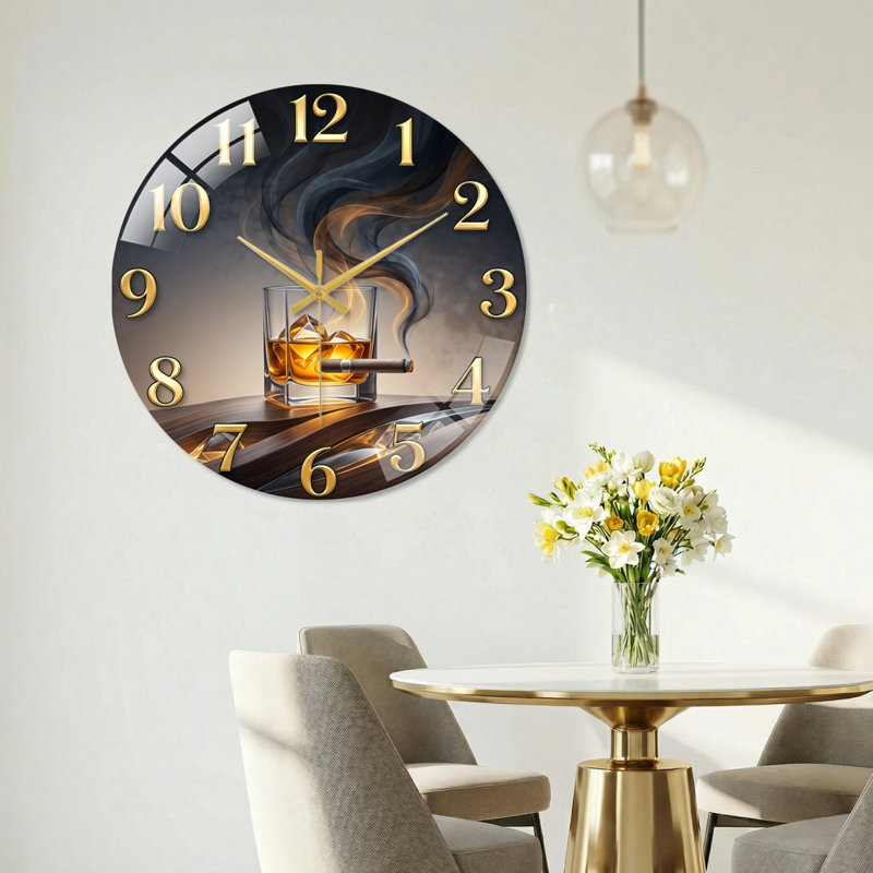Horloge murale en verre Whiskey Smoke, 60 x 60 cm (23,6 x 23,6 pouces)