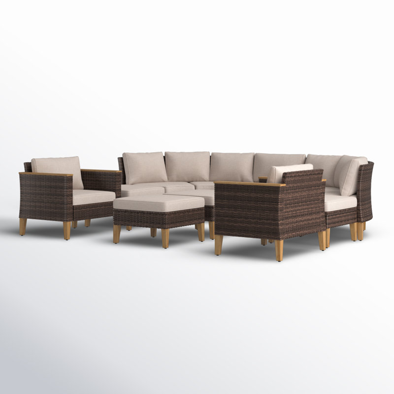 Argyri 9 Piece Wicker Outdoor Patio Furniture Set, Stylish Rattan Sectional Patio Set with Cushions, Beige