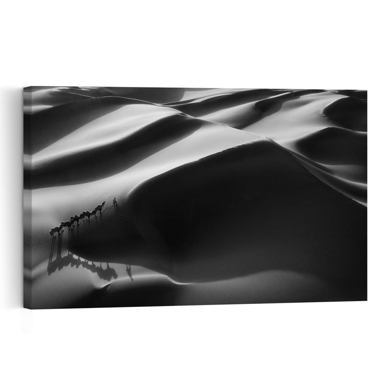 Désert dune caravane, paysage dramatique minimaliste, impression d'art mural, H 40 po x l 60 po