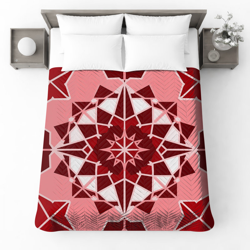 Couvre-lit matelassé rouge et rose à motif géométrique toutes tailles, Très grand lit