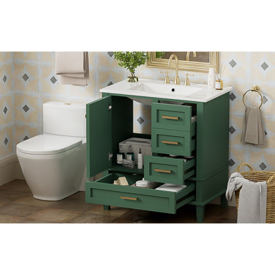 Ensemble de meuble-lavabo moderne 30 po avec lavabo 30 po, ensemble de rangement pour salle de bain avec porte à fermeture douce et 3 tiroirs, structure en bois massif