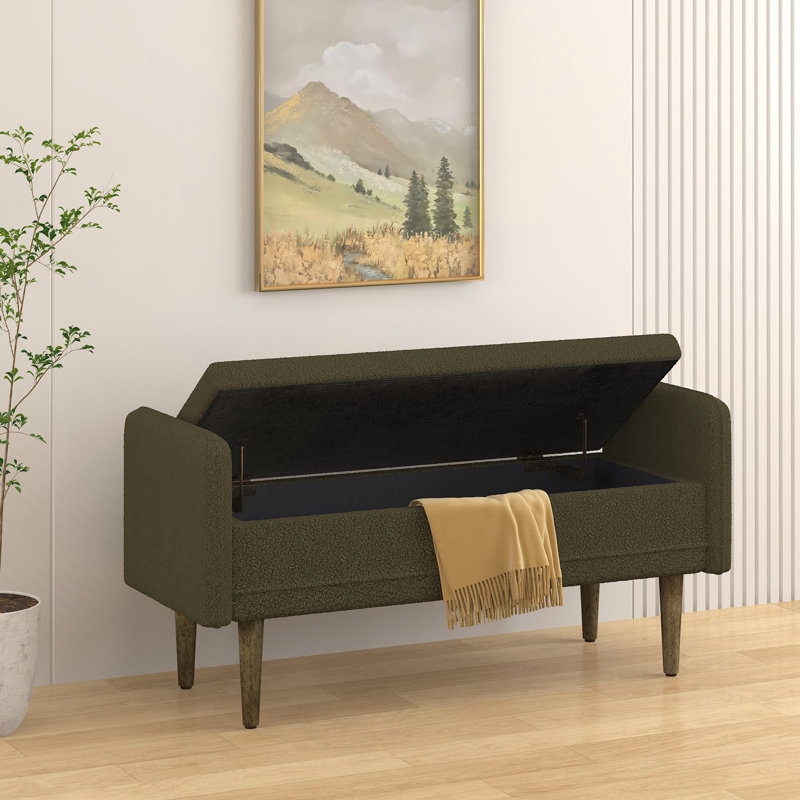 Tabouret de rangement en velours Teddy, avec espace de rangement, adapté aux appartements, salons et chambres à coucher, Vert