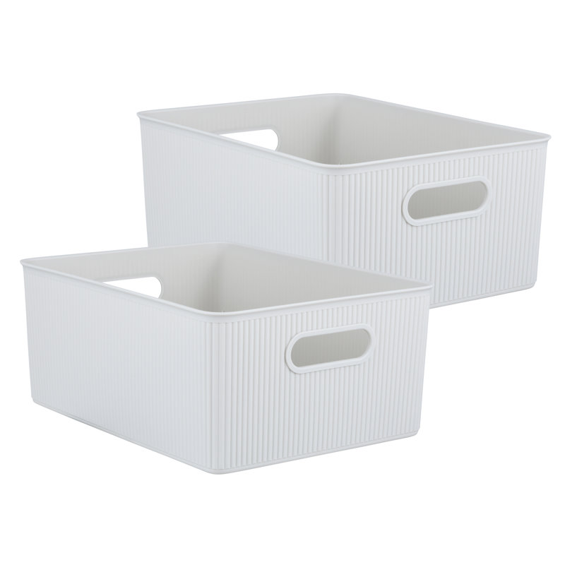 Panier en plastique nervuré, Blanc cassé, 2, H 6,25 po x l 11,5 po x P 15 po