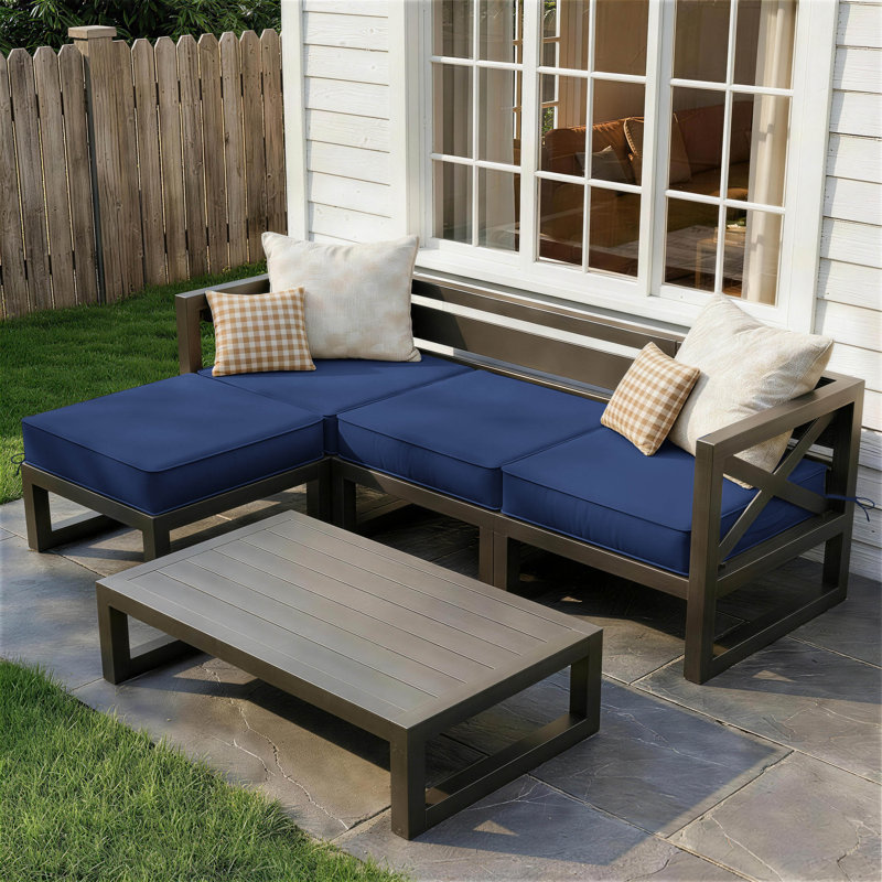 Outdoor 5" Seat Cushions Chair Cushion, Blue, 24" W x 24" D x 5" H