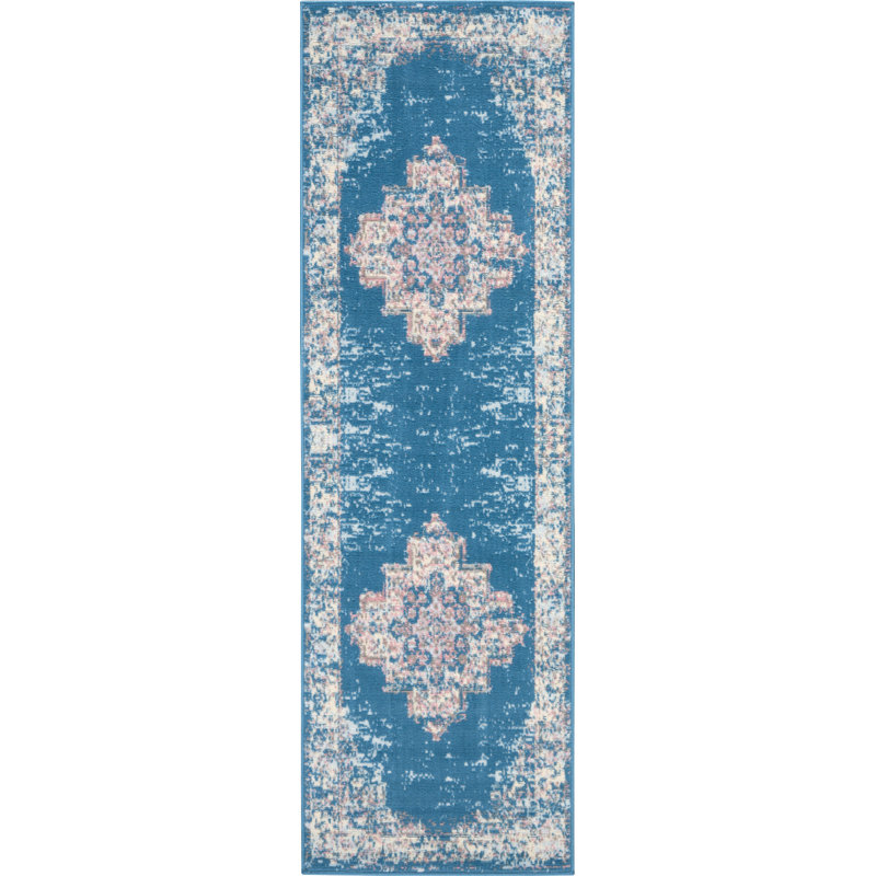 Burnie Oriental Blue/Ivory Area Rug, Runner 2' x 6'