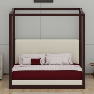 Élégante base de lit à baldaquin avec tête de lit tapissier luxueuse