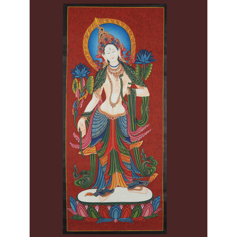 Newari Standing Classical Goddess White Tara (Brocadeless Thangka)