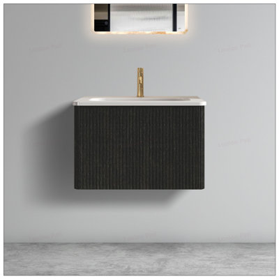 24inch Wall Mount Striped Bathroom Vanity with White Ceramic Sink