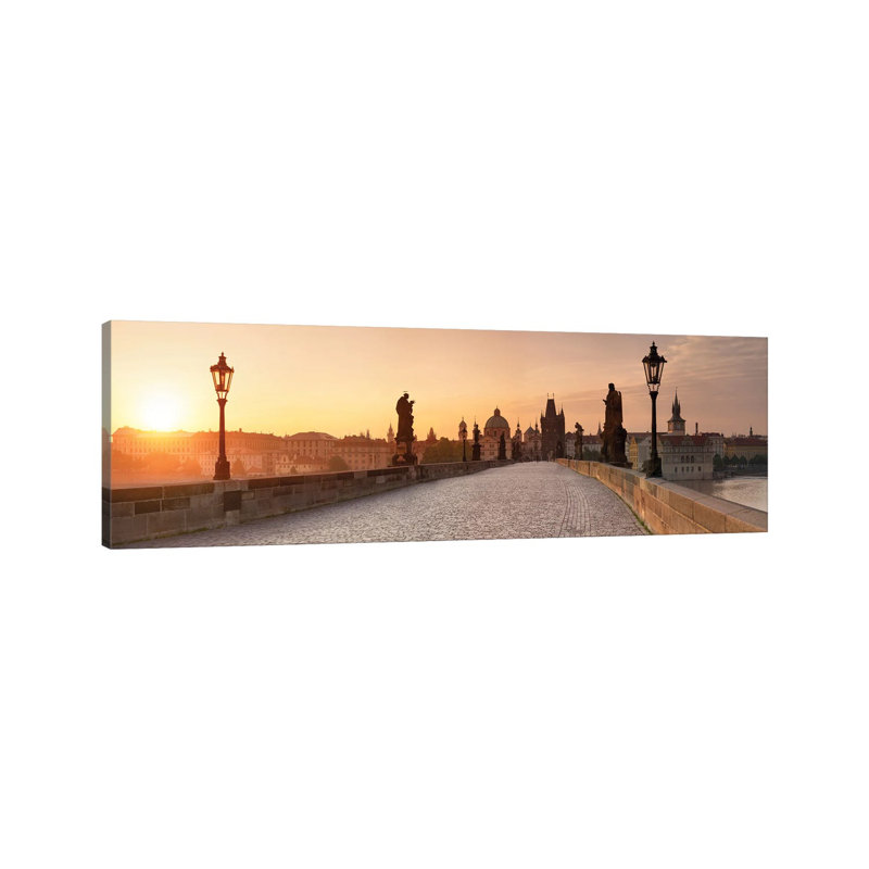 Sunrise At The Charles Bridge In Prague, Czech Republic by Jan Becke - Wrapped Canvas Panoramic Print