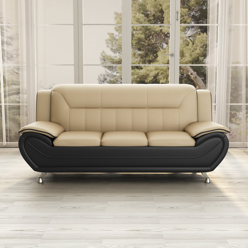 78.5'' Faux Leather Sofa, Camel/Black Faux Leather