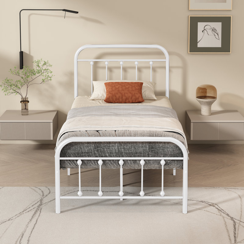 Lit plateforme en métal Hidalgo, Simple, Blanc