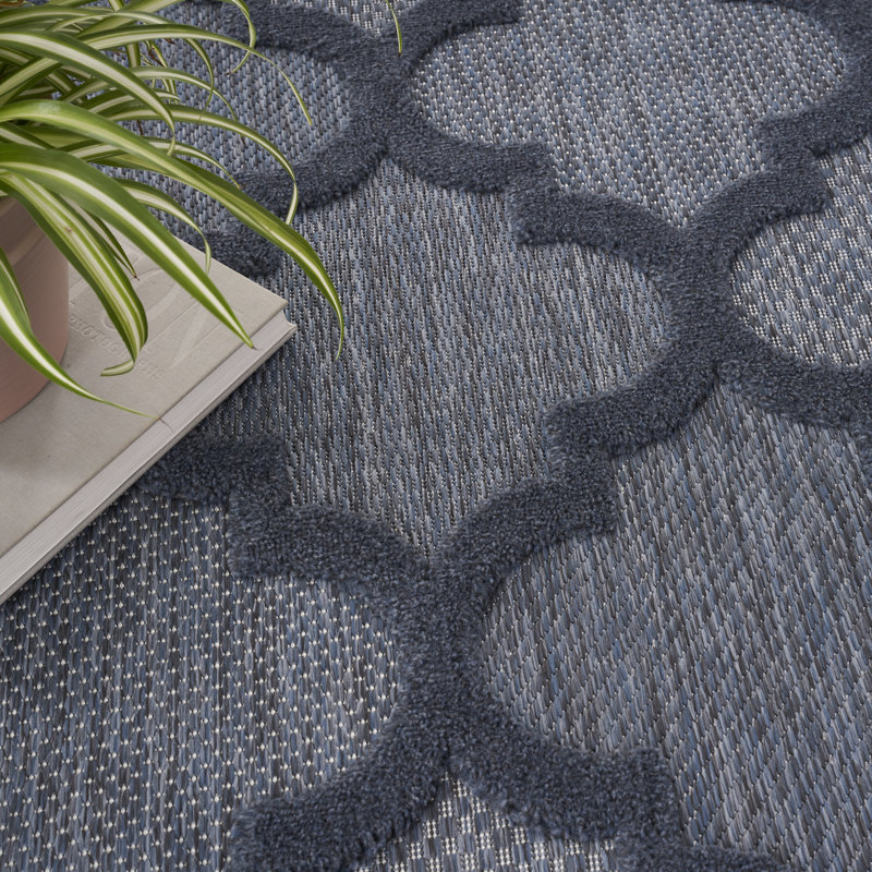 Adianey Red Barrel Studio Easy Care Trellis Navy Blue Indoor/Outdoor Area Rug, Rectangle 7' x 10'