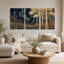 Ensemble de 3 toiles dorées et coquelicots oranges en mosaïque-50763289