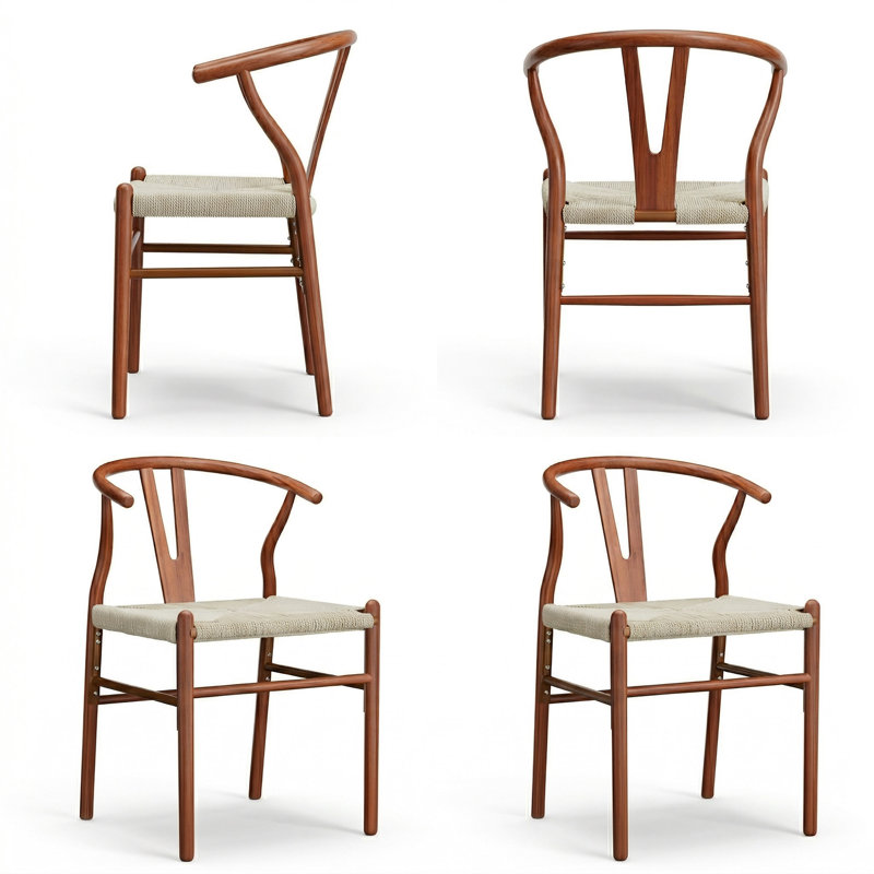 Wishbone Chair Solid Wood Y-Back Dining Chairs , Beige/Walnut