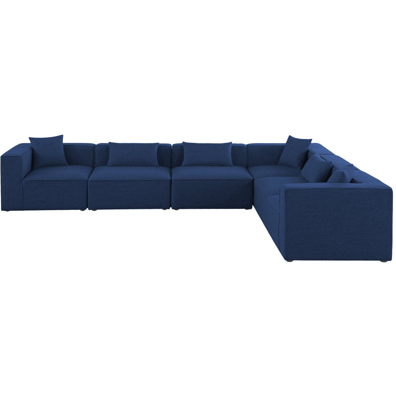 Canapé modulaire réversible de 144 po de largeur, Tissu texturé en lin bleu marine