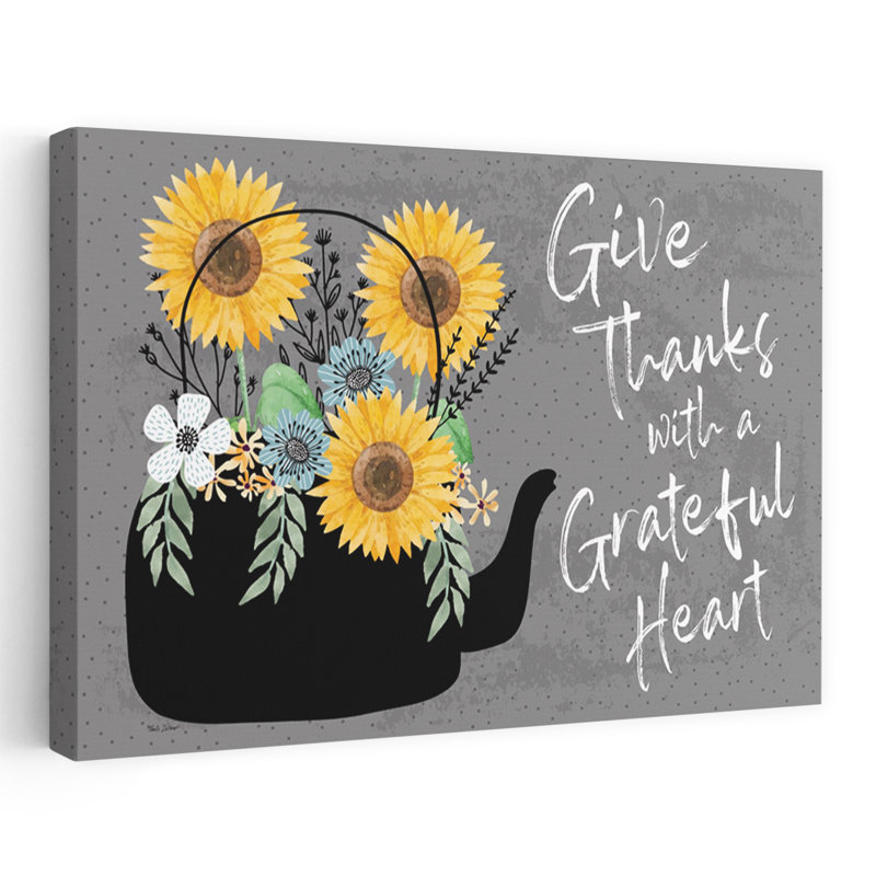 «Donner grâce avec un cœur reconnaissant» - Théière contemporaine tournesols, H 60 po x l 40 po