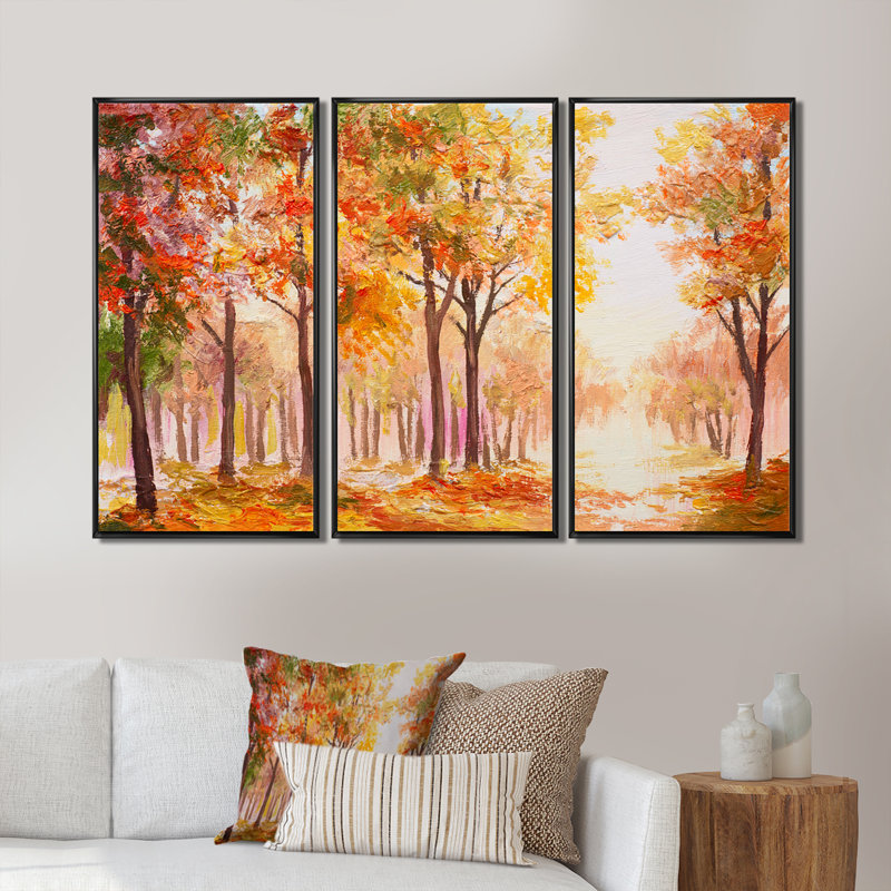Forêt d'automne partout - ensemble d'art mural sur toile encadré paysage, Noir, H 28 po x l 36 po