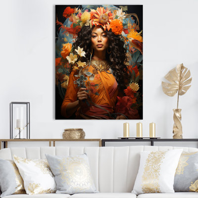 «Orange Veiled Exotic Woman Blooms I - Fashion Woman», art sur toile