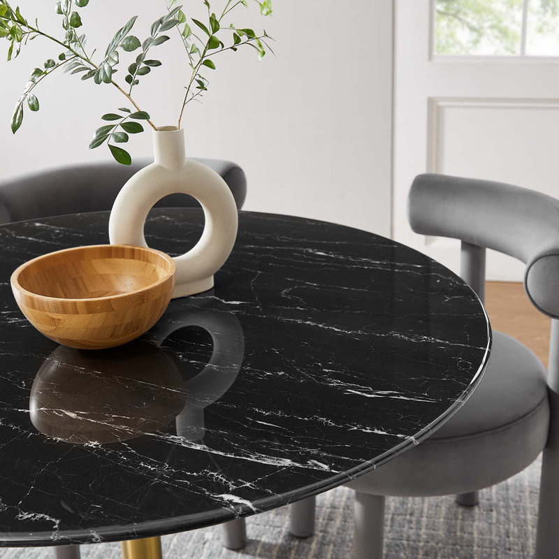 Table de bar Lippa, plateau rond en marbre artificiel, par Modway, Or, Table standard (hauteur de 28,5 po)