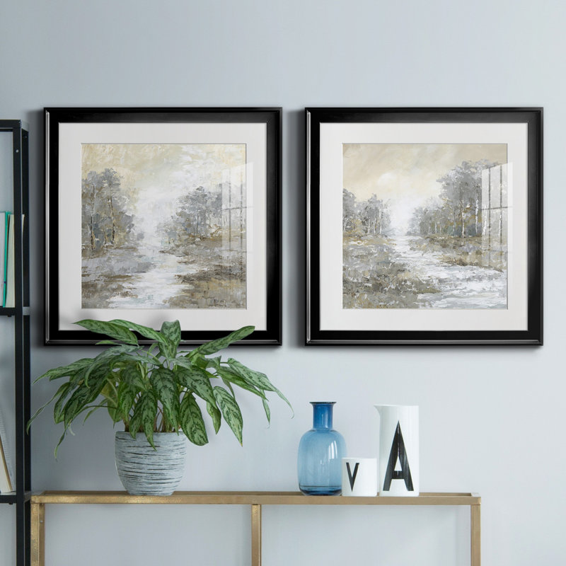 Babbler Brook I - ensemble de 2 peintures encadrées, Noir, H 30,5 po x l 61 po x P 1,5 po
