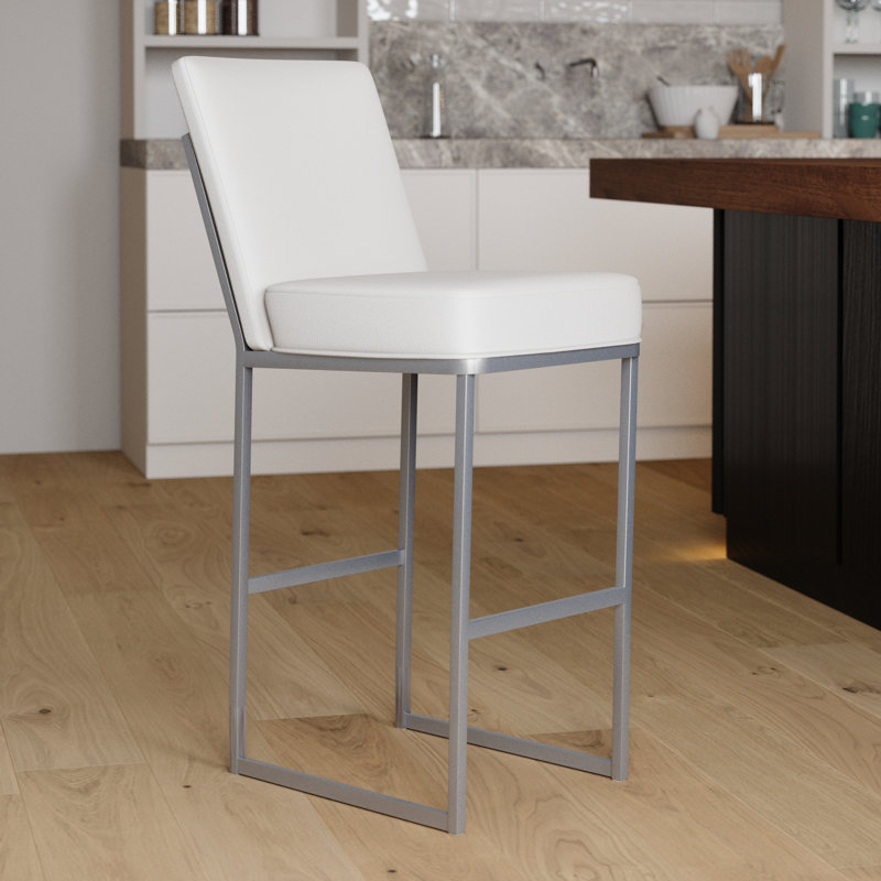 Tabouret rembourré Kelsey, Tabouret de comptoir (siège d'une hauteur de 26 p, Lustrous Siver - blanc, Vail blanc pur