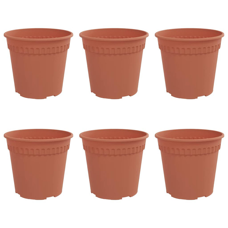 Round Flower Pot 6 Pcs Plastic, Brick Red, 16cm H x 19cm W x 19cm D