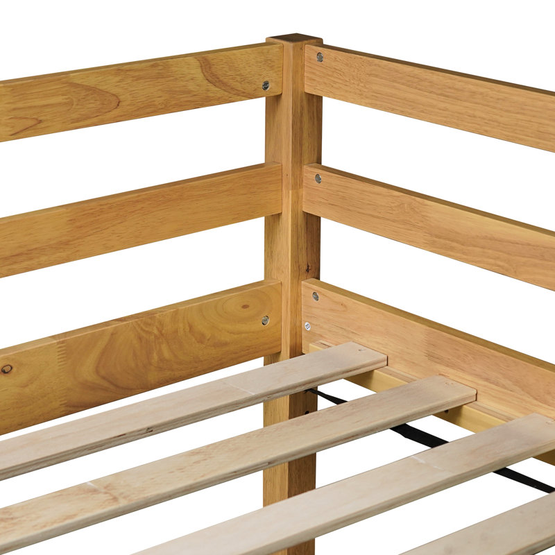 Twin Solid Rubber Wood Loft Bed, Natural, , Strengthened Slats, Low - Height, Spacious Under Bed Storage, Contemporary Decor Theme Height Design, Classic Color Scheme