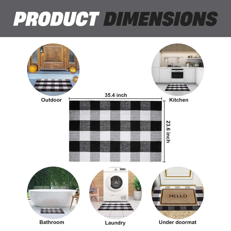 Fall Door Mat – Black & White Buffalo Plaid, 35.4"x23.6" Washable Indoor Outdoor Farmhouse Porch & Entryway Decor