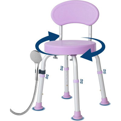 360° Swivel Shower Chair with Backrest, Non-Slip Bathtub Chair, Height Adjustable Bath Seat for Elderly, Seniors and Disabled, Compact Shower Bench for Inside Tub or Shower, Purple