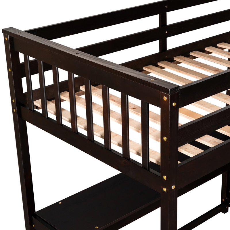 Space Twin Size Loft Bed With Desk And Shelving System In For Storage, Twin, Espresso